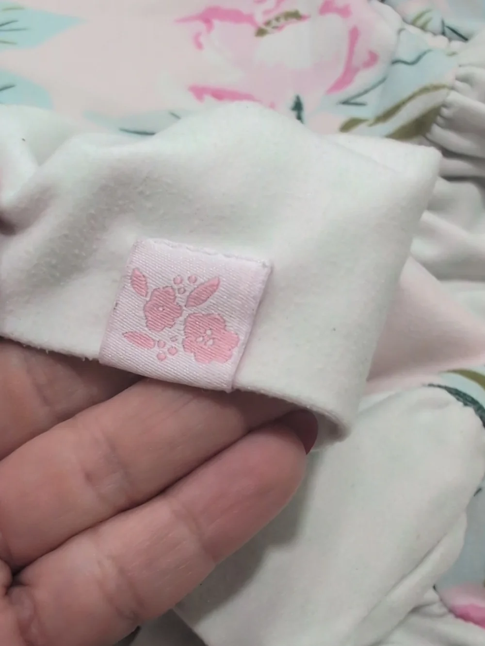 SWEET HONEY MAGNOLIA Floral Pink & Mint Baby Blanket with Ruffled Edge